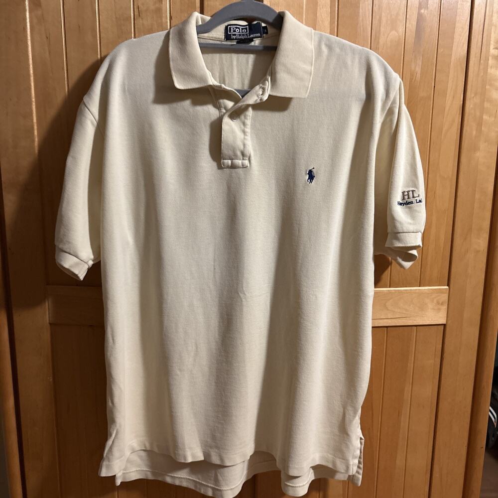 VINTAGE Ralph Lauren Polo Shirt Mens Large Beige Hayden Lake Golf L Country Club